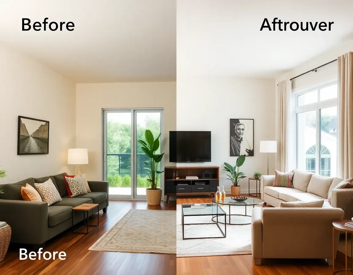 Before and after room transformation created with DecorAI AI design app